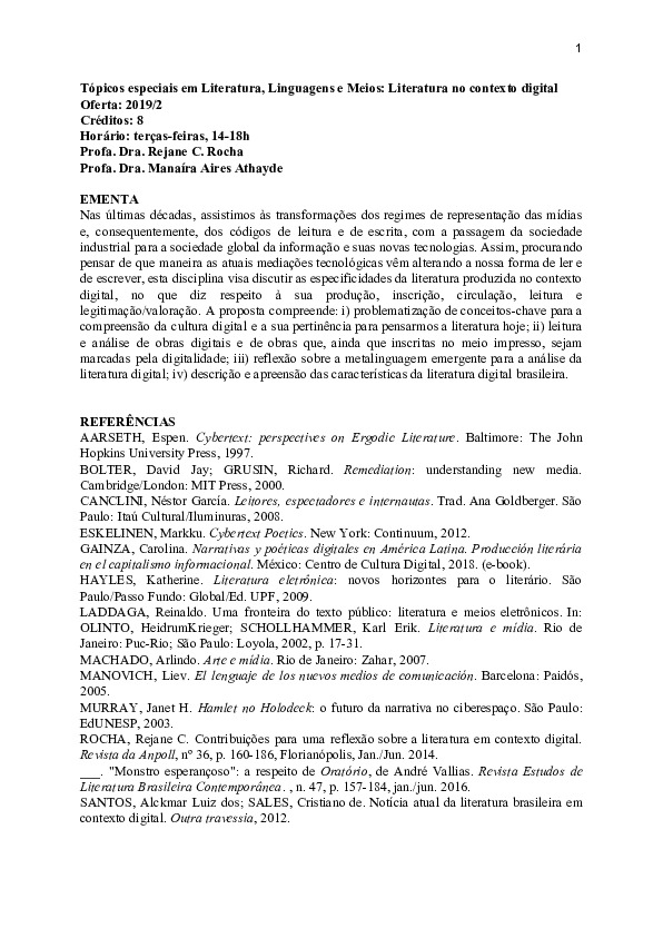 Programa da disciplina